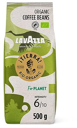 Lavazza, Tierra For Planet, Coffee Beans, Ideal for Espresso Machines, with Fruity and Flowery Aromatic Notes, Mild and Fruity Taste, 100% Organic Arabica, Intensity 6/10, Light Roast, Pack of 500g