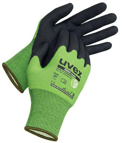 Uvex D500 Foam - Schnittschutzhandschuhe mit Grip-Beschichtung - Gr. 07/S, Lime/Anthrazit