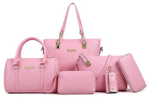 AlwaySky Damen Handtaschen Set 6 Stück PU-Leder Top Griff Tasche Frauen Shopper Geldbörse Umhängetasche