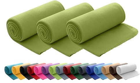 wometo Lot de 3 couvertures Polaires oekoTex 130x160 cm env. 400g Lourd avec Anti-Boulochage et Bord en Molleton Vert Vert Herbe
