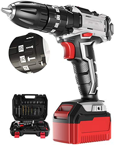 Taladro Percutor A Bateria, Taladro EléCtrico Y Destornillador De 12,6 V, BateríA De Carga RáPida 2 Ajustes De Velocidad 18 + 1 Ajuste De Torque 30 NM (con Luz Led)