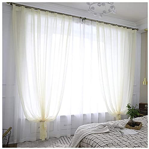 Siunwdiy Lichtdurchlässig Modern Weiß Vorhänge, mit Ösen Voile-Vorhänge Transparent Gardinen Schals,Tüllvorhang für Schlafzimmer Wohnzimmer Fenster, 2pcs,Gelb,350X270cm