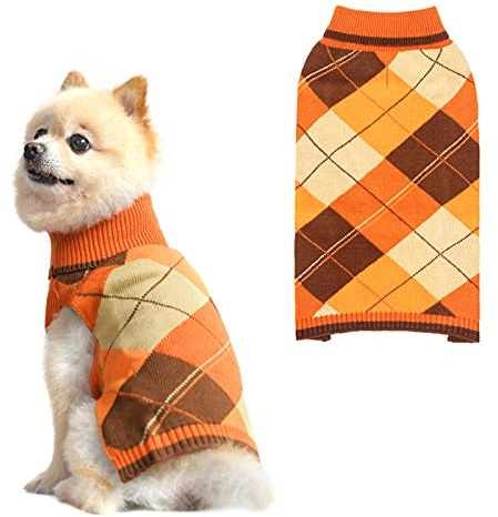 KOOLTAIL Dog Sweater Pet Knitted Clothes - Classic Plaid Pullover Turtleneck Fall Thanksgiving Dog Sweaters with Leash Hole, Thick Cold Weather Dog Outfits for Small Medium Large Dogs Cats Puppy SM