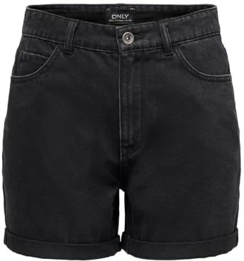 ONLY Shorts Femme Taille Haute Design 5 Poches Fermeture à Bouton Fermeture éclair Bermudas Courts, Couleurs:Noir-2, Taille:XS