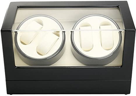 Bazargame Automatische Uhrenbeweger Box Für 4 Uhren Uhrenbox Drehbar Schwarz Automatikuhren Uhrendreher Vitrine Beweger Etui Automatisch Uhren Box Watch Aufbewahrungs