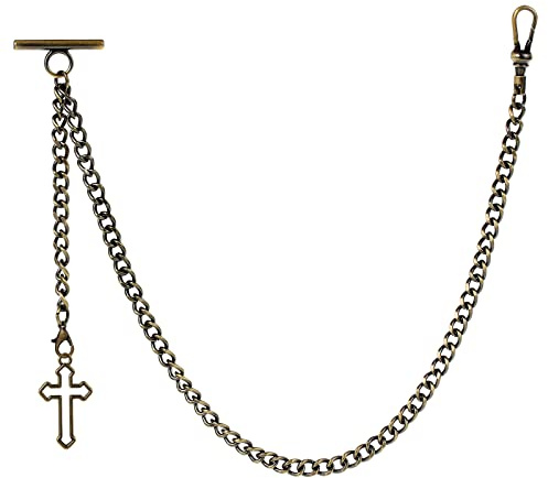 ZTA Albert Catena per orologio da tasca catena da uomo con ciondolo a forma di croce con chiusura girevole a T, Bronzo