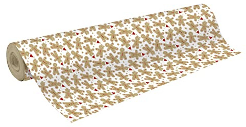 Clairefontaine 223907C - Une Bobine De Papier Cadeau - Papier kraft brut 70g - Dimensions : 50x0,70m - Motif : Pain d'épices- Emballage Cadeau, Idéal Pour Les Emballages Professionnels
