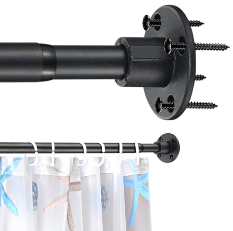 Shower Curtain Rod 28-94 Inch，Adjustable Heavy Duty Shower Rods for Bathroom Wall Mounted Permanent Industrial Shower Curtain Rod Rust Proof Stainless Steel Black