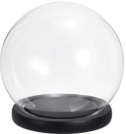 PATIKIL 4.9 Transparente Campana Vidrio Cúpula, Vidrio Campana Tarro Globo Expositor Estuche Mesa Centro con Negro Madera Base para Suculentas Navidad Decoración