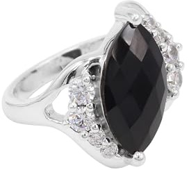 Bague onyx noir, bague en argent sterling, bague déclaration pour femme, bague avec pierre de naissance, bague marquise noire, bague de cocktail.