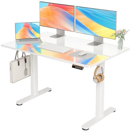 Claiks Höhenverstellbarer Schreibtisch mit Glasplatte 120 * 60cm Elektrisch verstellbar Homeoffice Büromöbel PC Computer Tisch Moderner Esstisch Stabilität & Design