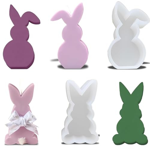 2 Pièces Moules À Bougies en Silicone,Lapin de Pâques Moules en Silicone 3D Moules en Silicone de Lapin de Pâques Moule À Bougie Moule À Savon Moule Bougie Lapin pour Bougie Parfumée, Savon, Pouding