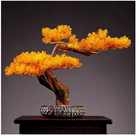 Künstlicher Bonsai-Baum Künstlicher Bonsai-Wacholderbaum im Topf, künstlicher japanischer Kiefernbonsai, gelbe Blätter, Simulation von Zen-Garten-Kunstpflanzen, künstlicher Bonsai-Baum for Zuhause, Bü