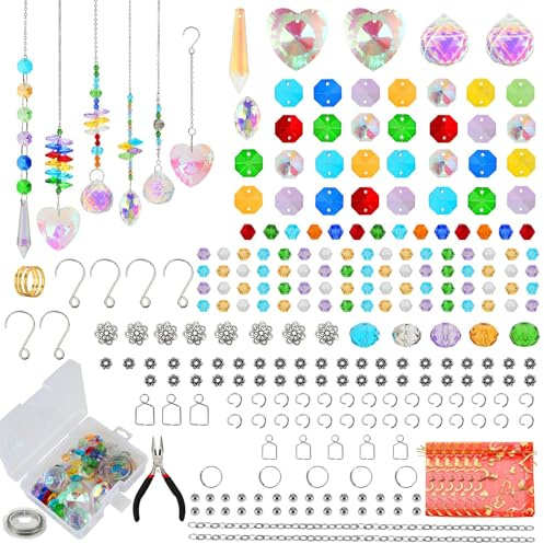 JOFONY Sonnenfänger Kristall Windspiel,469 Stück Kristall Bastelset,Sonnenkristallfänger Regenbogen Kristal Kristallprismen,Bunt Kristall Anhänger für Wohnzimmer Fenster Garten Deko