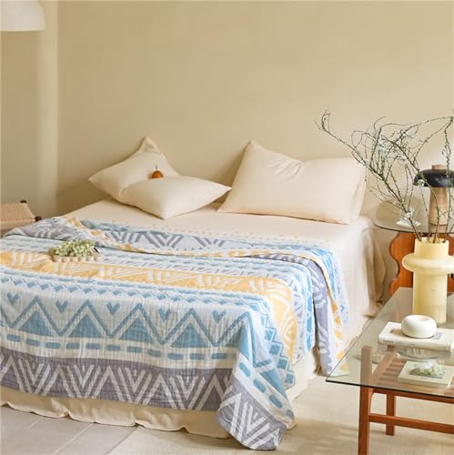 Hayisugal Baumwolle Decke Kuscheldecke, Weiche und Atmungsaktive Tagesdecke,Wohndecke Sofadecke Leichte Bequeme Baumwoll Musselin Decke für Ganze Saison, Boho L, 150x200cm