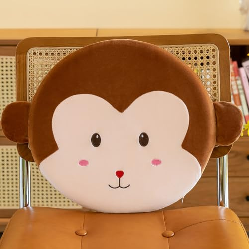 champracer Runde Stuhlkissen Kinder,Cartoon Rundes Kissen， Stuhlkissen Dickes Stuhlkissen ，40cm Memory Foam Sitzkissen Stuhl Sitzpolster mit Abnehmbarer Bezug, Cartoon Tier Sitzauflage (AFFE)