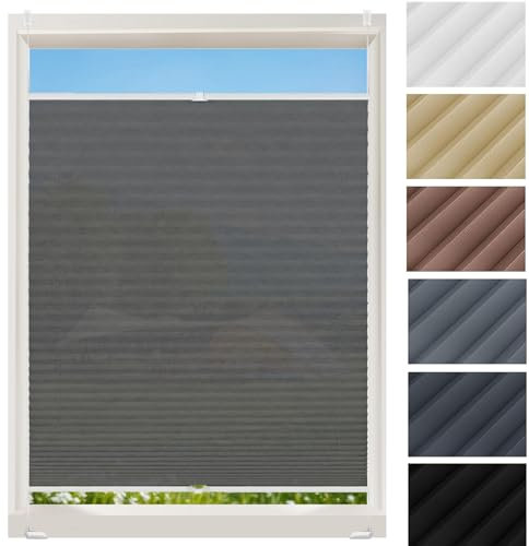 Plisseerollo Faltrollo Plissee Ohne Bohren 50 x 195 cm, Sonnenschutz Easyfix Lichtdurchlässig, Jalousie Plisseerollo Easyfix Faltrollo, Fenster Plissee Ohne Bohren, für Fenster & Tür, Grau
