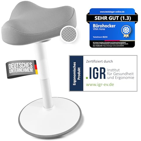 Vina Home SH-01S Taburete de oficina ergonómico [certificado IGR] | Taburete ergonómico regulable en altura [47-65 cm]| Taburete ergonómico para trabajo y ocio | Efecto oscilante