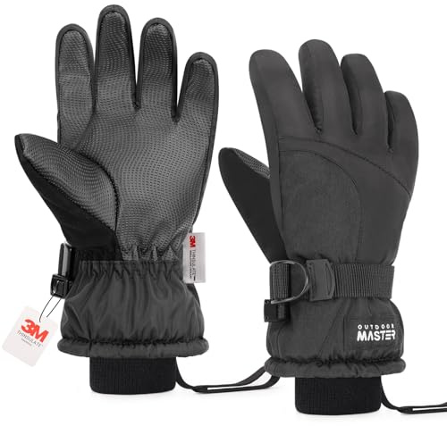 OutdoorMaster Guantes de esquí y nieve para niños, resistentes al viento, impermeables, térmicos, unisex, para niños y niñas, deportes de invierno, esquí, snowboard