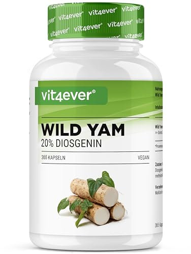 vit4ever Wild Yam Wurzel Extrakt - 365 Kapseln - Original Mexican Wild Yamswurzel - Hochdosiert mit 880 mg Extrakt (davon 176mg Diosgenin) je Tagesdosis - Vegan