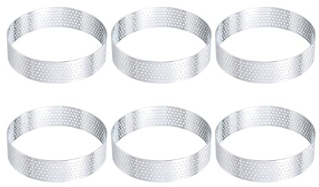 HARFINGTON 6Pcs Stainless Steel Tarts Rings 3.5 Perforated Metal Circle Baking Dessert Mousse Round Cake Ring Non Stick for Home Kitchen Food Cheese Making Tool