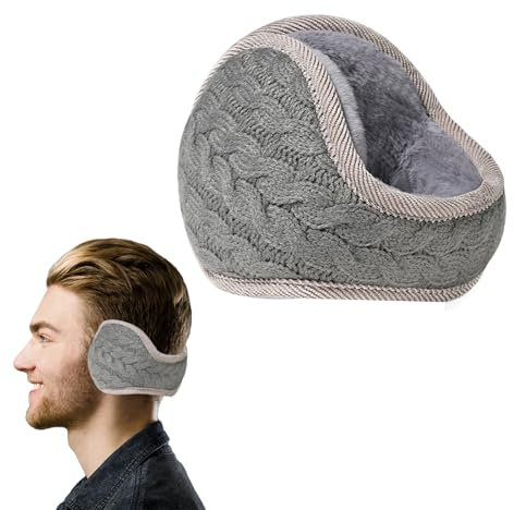 AWOCAN Earmuffs Knit Ear Warmers Ear Muffs Winter Women Warm Fur Earwarmer Foldable for Women Men Outdoor Activities (GREY)