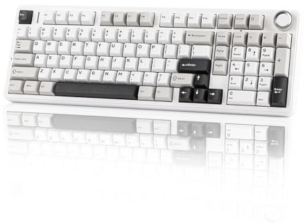 EPOMAKER X Aula F99 PRO Wireless Gaming Keyboard, 8000mAh, Knob, Lubed Switch, Creamy Gasket, Hot Swappable, Custom, 2.4GHz/USB/BT Mechanical Keyboard, RGB Backlit, PBT Keycap (Black GreyWhite)