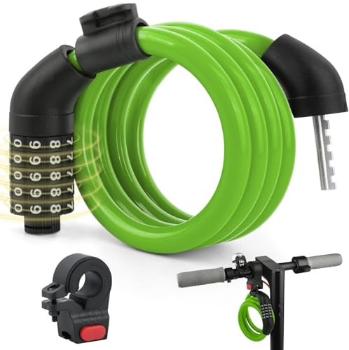 E Roller Schloss，1.2m/12mm Anti-Diebstahl Ideal Zahlenschloss 5-Stellig Zahlencode Zahlenschloss Fahrradschloss Kabelschloss mit Schließbügel für Xiaomi M365/Pro2/Ninebot Scooter/Fahrrad Schloss