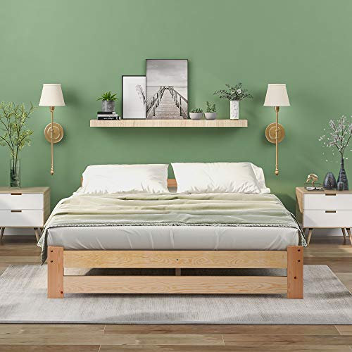 REXO Solide 140x200cm Futonbett Massivholzbett Massivholz Natur Bett aus mit Kopfteil und Lattenrost, Natur