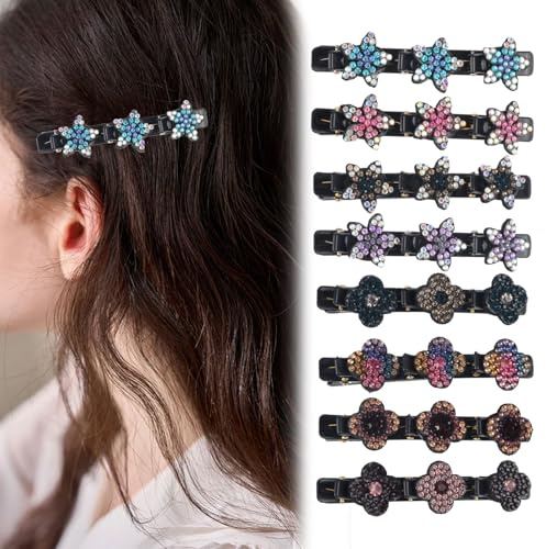 AYNKH 8Pcs Pinces à cheveux tressées en strass pour femmes et filles, pinces à cheveux faciles en cristal étincelant à double couche, pinces à cheveux Pentagrammes et Prunes