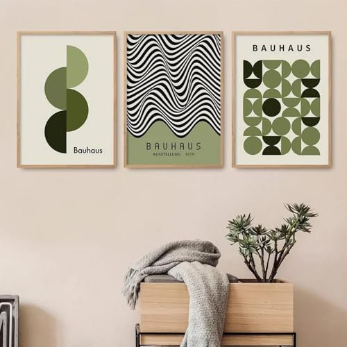 RDRDtbtr Bauhaus Minimalistische Leinwand-Wand Bilder grün-schwarzes Leinwandgemälde abstrakte geometrische Linie HD-Poster Kunstdruck Bild Wohnzimmer Heimdekoration 40 x 60 cm x 3 ungerahmt
