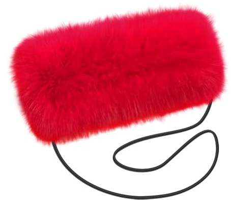 ISAKEN Winter Dicke Plüsch Warme Handwärmer Muff Damen Kunstpelz Handwärmer für Männer Mädchen Rot 38cm x 25cm
