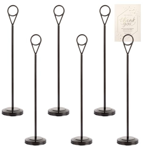 LOLYSIC Tischnummernhalter, 25 cm hoch, Tischkartenhalter für Tische, robuster Tischnamenhalter, Metall, Fotoschild, Kartenhalter, Ständer für Hochzeit, Empfang, Restaurant, Tischdekoration, Schwarz