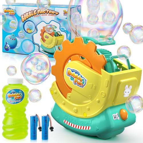 Aufladbar Seifenblasenmaschine für Kinder,Automatischer Blasenmacher mit 236mL Seifenblasenwasser - Machen Extra Große Blasen & Blasen in Blase,Elektrische Bubble Machine für Hochzeit Geburtstag Party