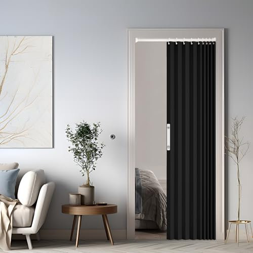Magnetischer Türvorhang mit Verdunkelung, Faltbarer Raumteiler für Bad/Schlafzimmer/Wohnzimmer, Akkordeon-Design (Black)