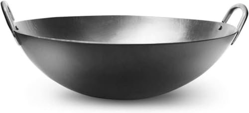 Wok antiadherente grande, sartén de hierro sin revestimiento, compatible con inducción de 40 cm, diseño tradicional, perfecto para cocinar en casa, sartén resistente y duradera para cocinar versátil
