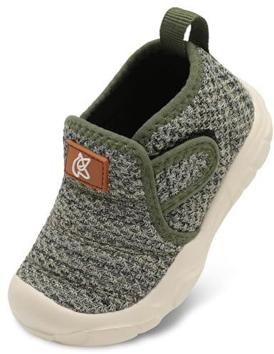 JIASUQI Toddler Shoes Boys Girls Wide Adjustable Barefoot Walking Shoes Kids Breathable Sneakers for Indoor Outdoor(Blended Army Green,Size 4.5)