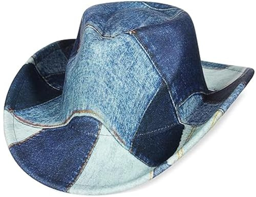 EOZY Tie Dye Denim Cowboy Hat for Women Men Western Cowboy Hats Wide Brim Cowgirl Costume Party Hat Blue-A