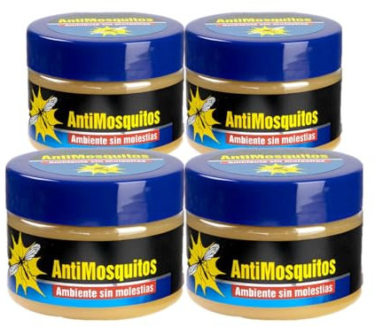 Gel Repelente de Mosquitos con Citronela - Repelente Natural contra Insectos, Aroma Refrescante, Envase Lata PACK 4