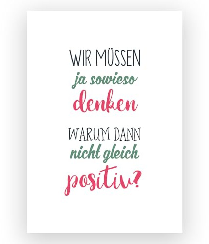 TypeStoff Kunstdruck, Poster mit Spruch - Positiv denken - Typografie-Bild auf hochwertigem Karton - Plakat, Druck, Print, Wandbild zum Thema Motivation, Hygge und Optimismus - KD-00900-M