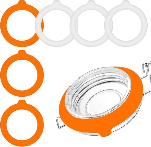 Pretwad 6 Stück Silikon-Glasdichtungen, 9,5 cm,Gummidichtungsringe für Glasgefäße, weiß und orange, luftdichte, auslaufsichere Dichtungsringe, Ersatz für Einmachgläser mit normaler Öffnung von Mason