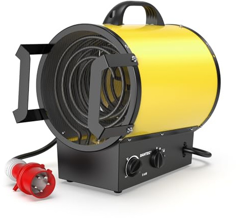 DAHTEC Heizlüfter 9 kW 400 V Bauheizer Elektroheizer | Elektrisch Heizgerät - Heizleistung 4,5 kW / 9 kW - Heizgebläse mit Überhitzungsschutz für Baustelle, Werkstatt, Garage