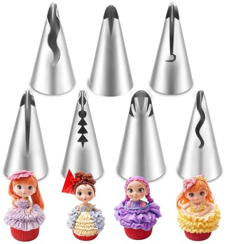 7PCS Pleated Skirt Piping Tips Set, Stainless Steel Piping Nozzles, Cake Decorating Tip, Silver Icing Tips, Frosting-Tips for Cakes, Cupcakes, Fondant Decoration, Cookies and Baking