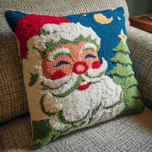 ANSIWEIGO Kit crochet à nouer 43x43cm – DIY coussin, housse et tapis décoratif avec laine colorée, parfait pour débutants, loisirs créatifs et cadeaux de Noël faits main-15