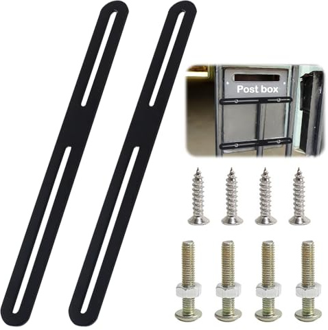 Aoreun 2 Pezzi Set di Fissaggio per Cassetta delle Lettere, 278 x 24.5 mm Staffa Piatta Forata Acciaio Inox con 6 Viti e 6 Dadi, per Fissare le Cassette Postali a Cancelli o Recinzioni (Nero)