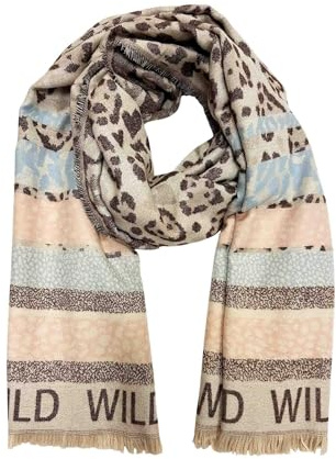 Jeamis XXL Leo Love Herz Muster Strickschal Warmer Winter Schal Fashion Tuch Herbst Frühling Stola Wolle mit Fransen Tuch