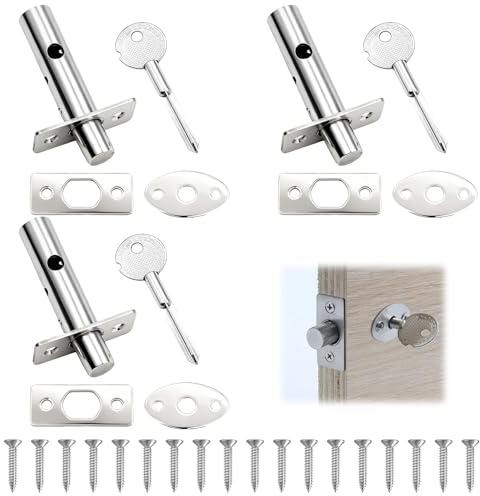 Yuaerbuo 3 Pack Mortice Door Bolts with 3 Star Keys, Catch Internal Doors Lock with Star Key Polished Stainless Steel Door Security Rack Bolts with Screws Enhanced Home and Workplace Protection