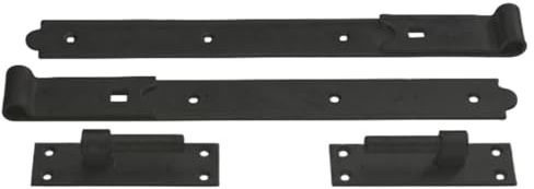 Straight Hook and Band Gate Hinges 8 - 36 Epoxy Black Garage Door Hinges, Heavy-Duty Steel Straight Strap Hinge Pair (18)