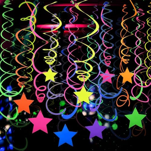 ZenithBurst 40 Stück Neon-Luftschlangen Silvester Deko,UV-aktives Party-Deko, ideal für Girlanden und Luftschlangen Anlässe wie Silvester und Geburtstage