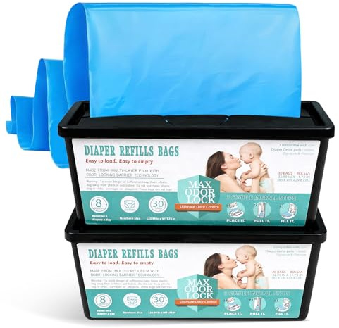 FLYISH DIRECT Nappy Bin Refills, Odor Control, 60 Nappy Disposal Bags, Diaper Pail Refill Bags Compatible with Diaper Genie Signature & Platinum, Holds up to 2800 Nappies
